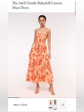 Abercrombie & Fitch Peach Floral Babydoll Cutout Maxi Dress SP